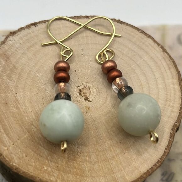 Set of (3) Gold-Tone Handmade Earrings  (1 hoop) (2) Beaded w/ Fish Hooks) - Picture 7 of 11